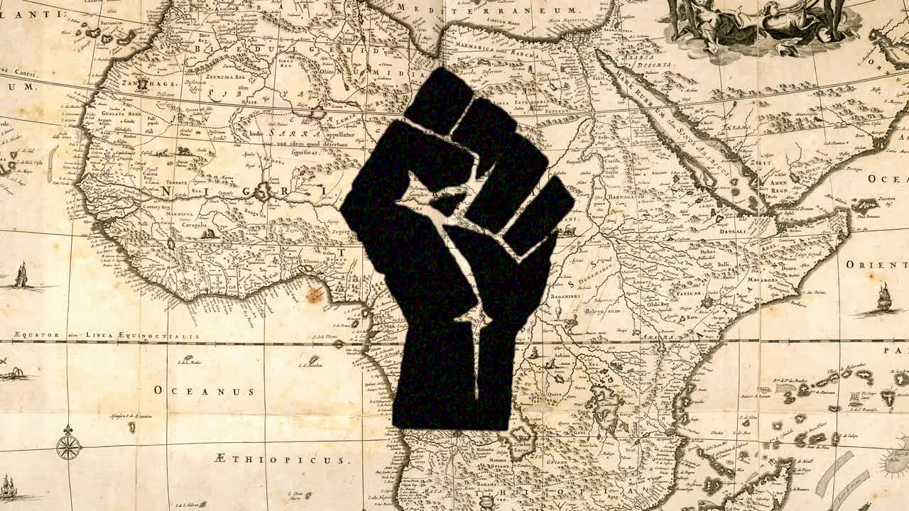 Black Lives Matter: Raised Black Fist on Antique African Map Backdrop