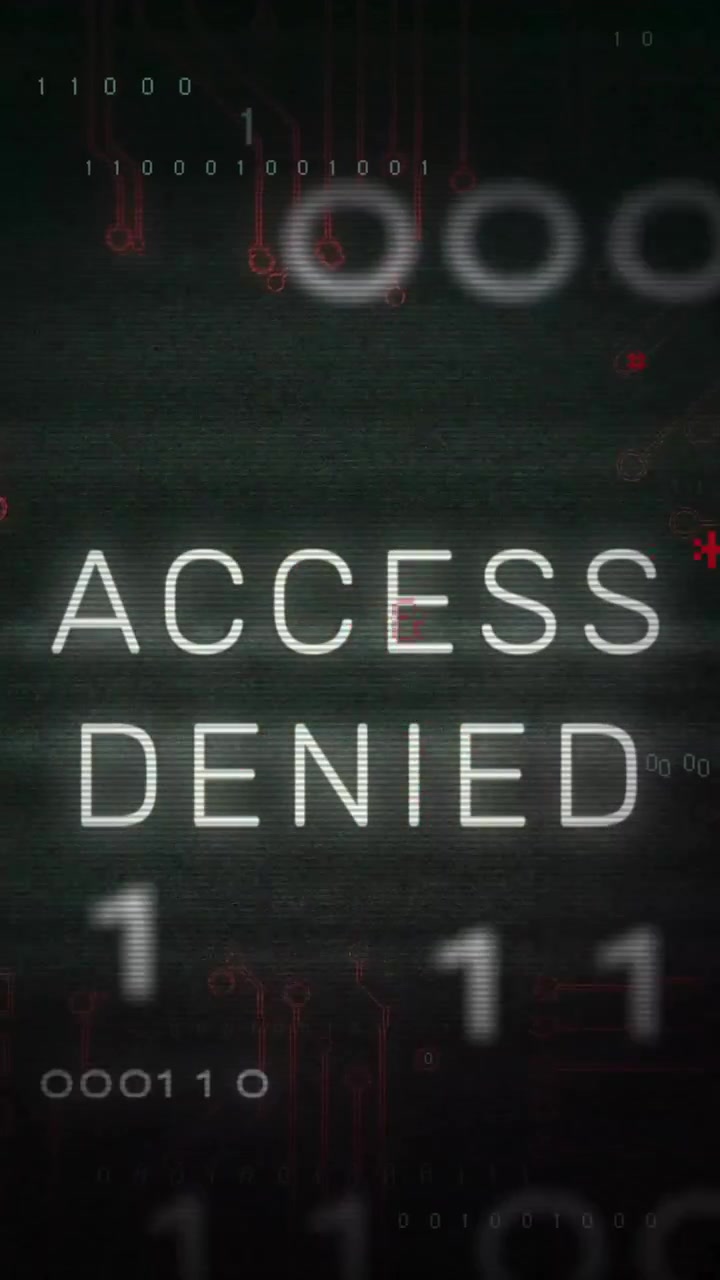 Animation of access denied with data processing on black background