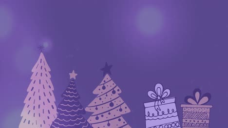 animación de puntos de luces sobre el árbol de navidad y el patrón de regalos