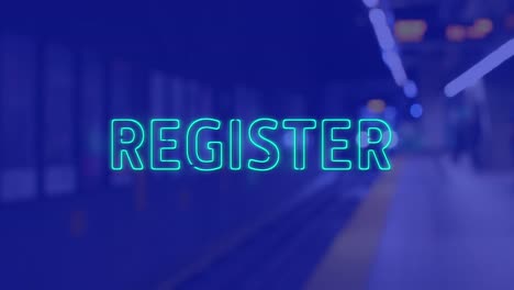 animation of register text over underground on blue background