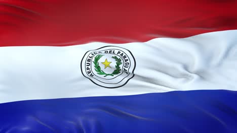 bandera paraguaya ondeando en el viento con textura de tela muy detallada. bucle sin costuras