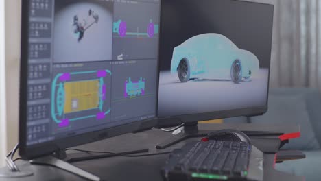 configuración de computadora con software de diseño de automóviles