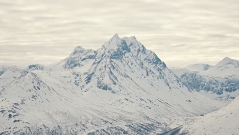 Magical-white-mountain-in-Norway,-distance-view