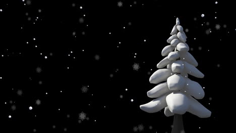 animation of snow falling over christmas winter scenery with tree background