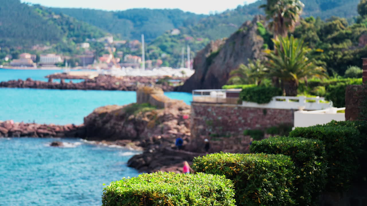 View of the Chateau de la Napoule Castle in Mandelieu-La Napoule, France on the shore of the Mediterranean Sea