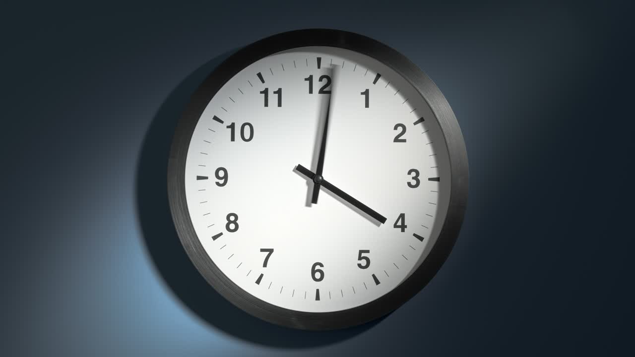 Clock Face on Dark Blue Wall in Time Lapse