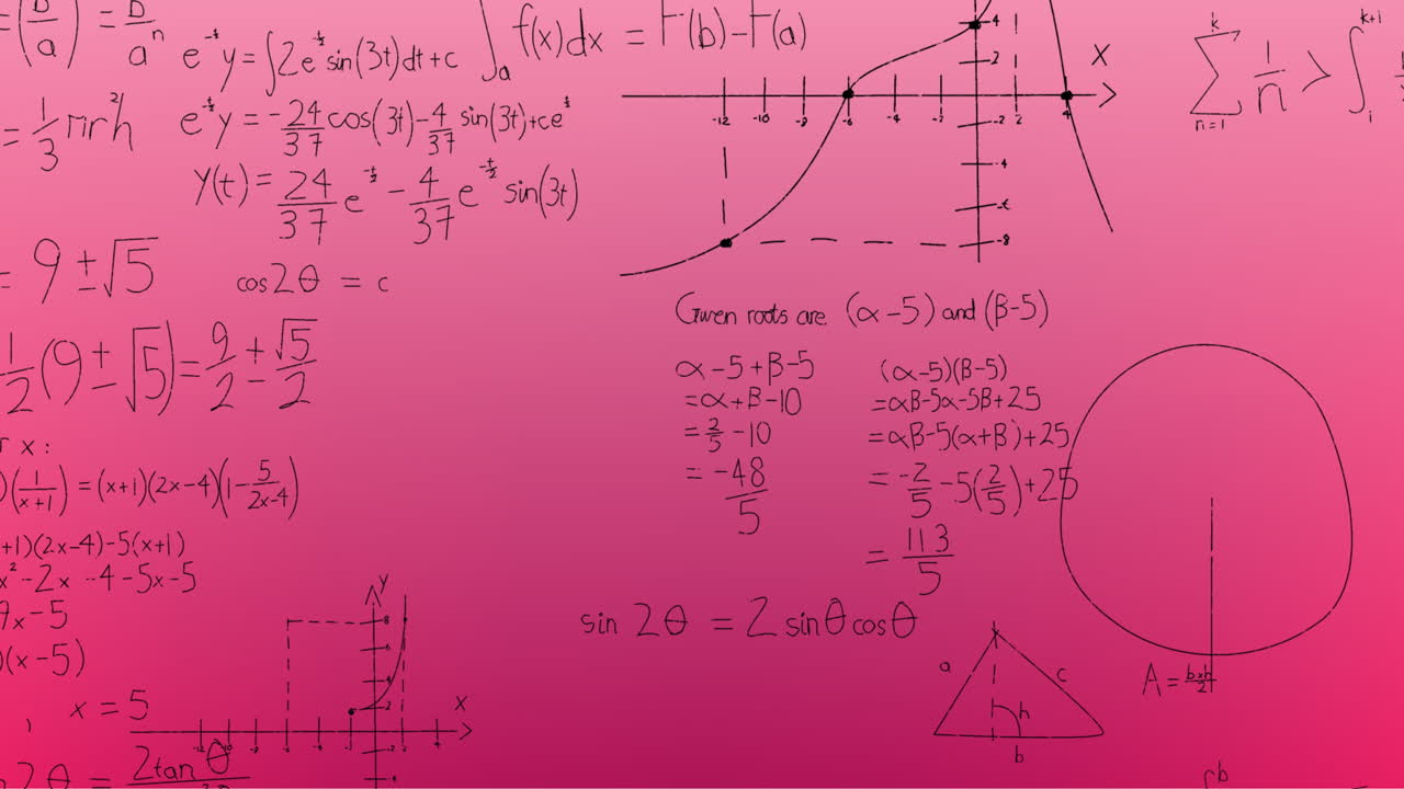 animación de fórmulas matemáticas escritas a mano sobre un fondo rosa