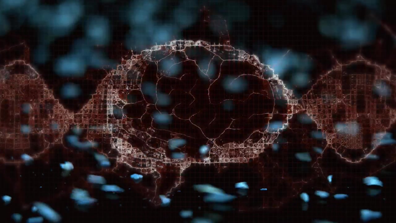Animation of human brain over rocks moving on black background