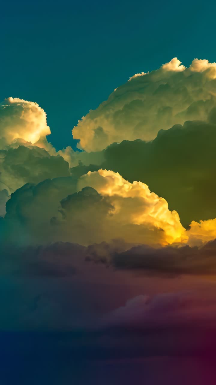 Pink, light blue and yellow clouds in a blue sky, Colors, Moving, Spreading