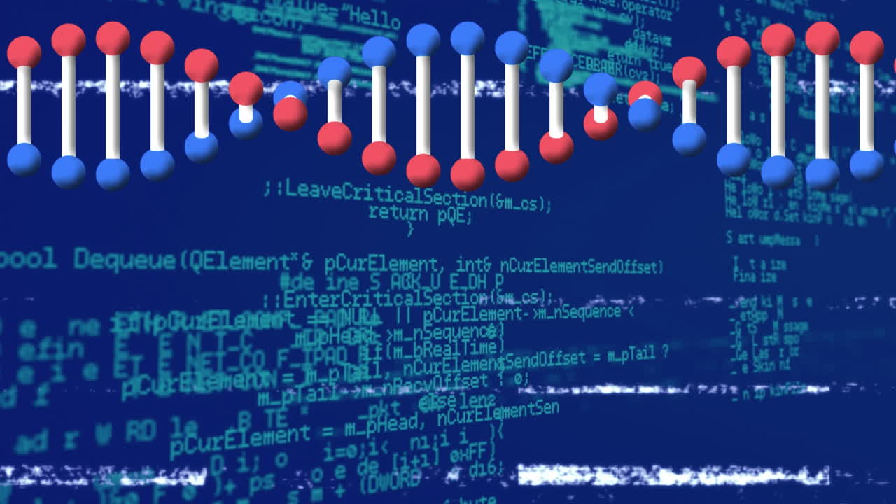 Animation of dna strand over data processing and binary coding