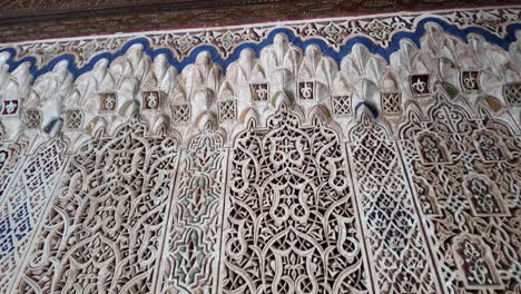 Exterior-wall-design,-Muslim-islamic-decoration-carvings-in-Morocco-Africa