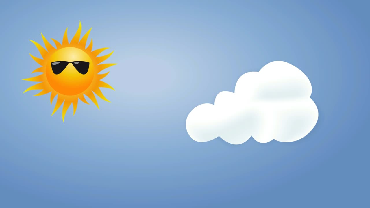 Abstrakt blå himmel. Sky og sol med solbriller. Sommer- og vejrbaggrund. Tegnefilm; 2D-animation. Sømløs video 4k