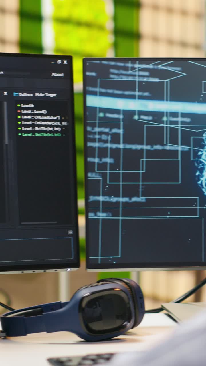 Vertical video Technician in wheelchair using AI on computer to optimize performance