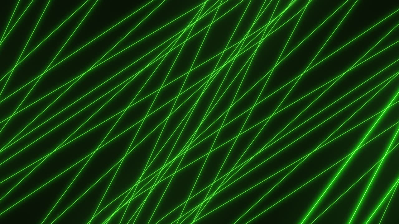 A dynamic visual of a green laser line moving in a zigzag pattern against a black backdrop, creating an intriguing and dynamic display of light and movement