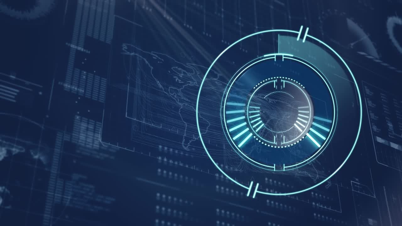 Animation of scan scoping and data processing over map on navy background