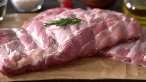 fresh raw pork ribs with ingredients