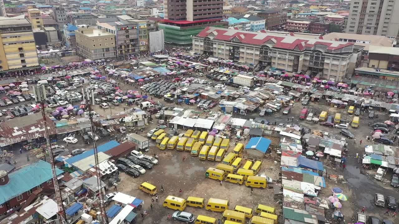 Aerial View of a Busy Market in Lagos, Nigeria
