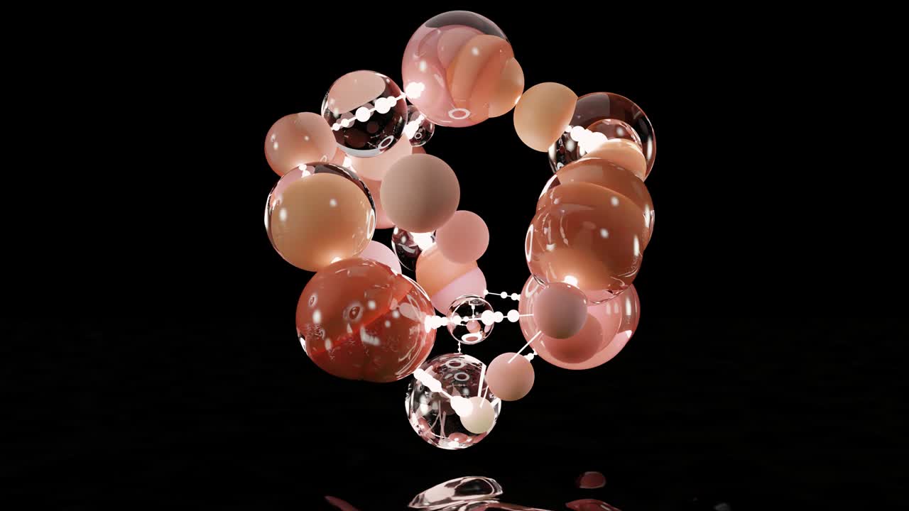 3d 렌더링의 루프 애니메이션: 기하학적으로 연결된 선과 점의 클로즈업. 추상적인 입자 배경. 원자 격자. 추상화. 입을 위한 자유 공간.