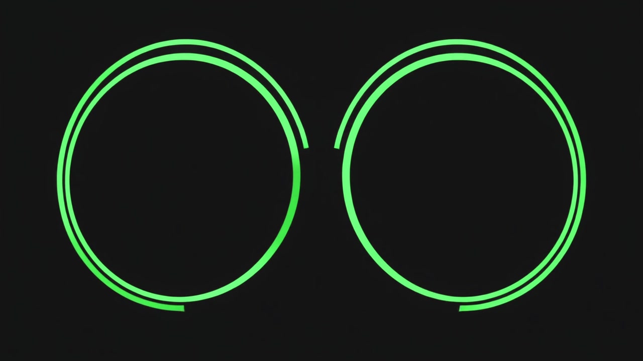 Animated Green Neon Circles Forming on Black Background