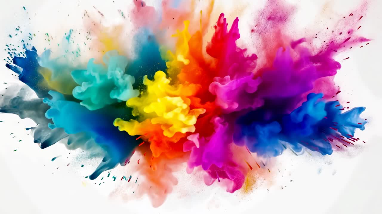 Esplosione vivace di polveri colorate catturata dall'alto, che crea un contenuto visivo dinamico ed energico