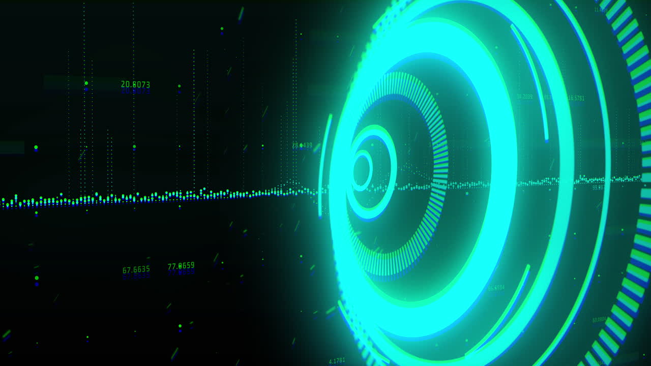 초록색 그래프와 함께 검은색 배경에 프로세싱 원의 애니메이션