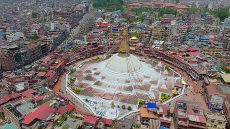 aerial view of the famous buddhist pilgrimage sites - buddha stupa in kathmandu, nepal