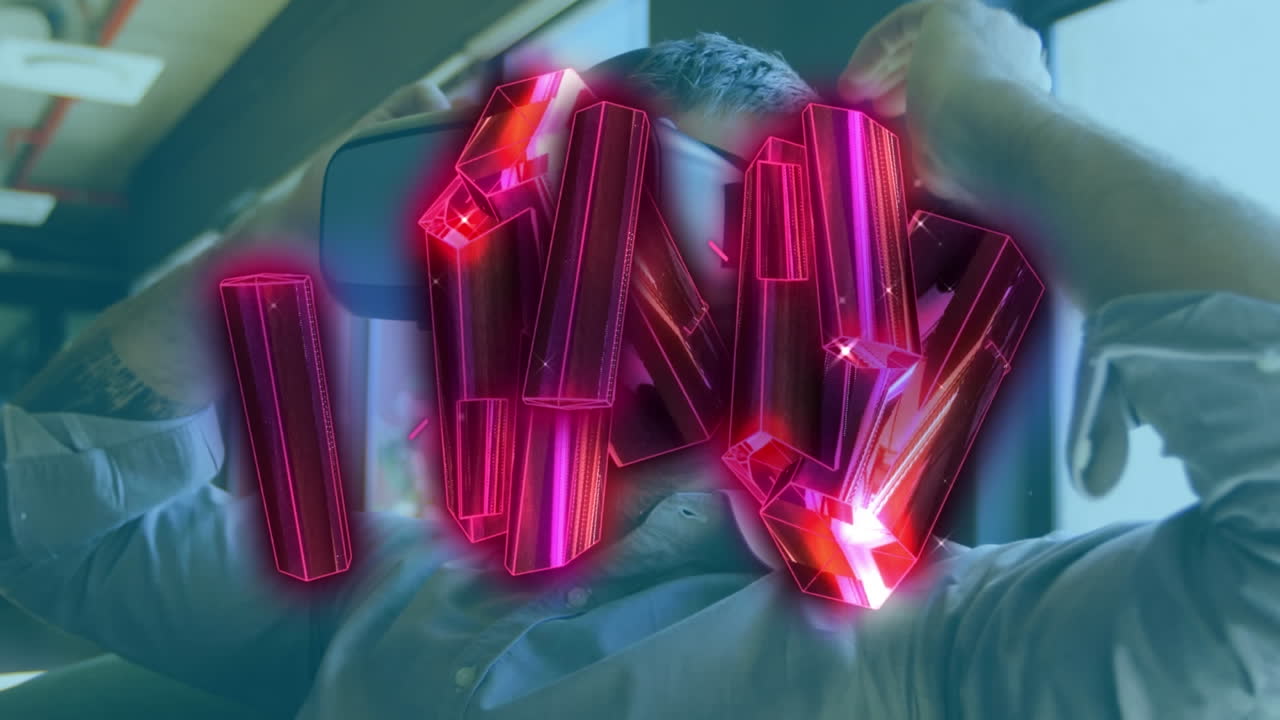 animación de formas brillantes sobre el hombre de estampado usando la tableta