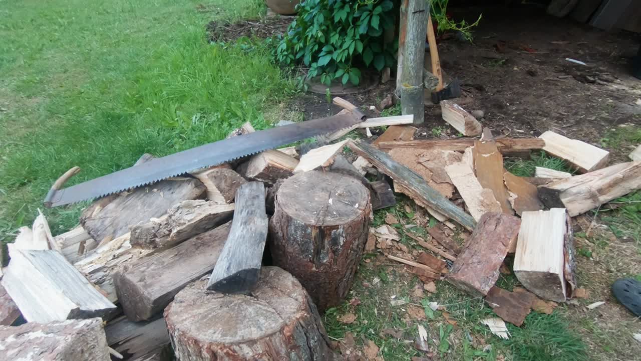 The Man Tears The Last Wooden Block And Leaves The Ax