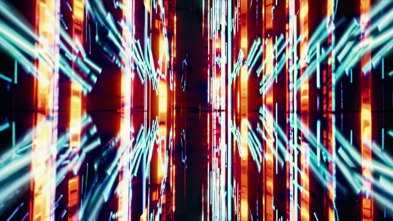 Video futuristico con luci al neon vivaci che creano un effetto tunnel