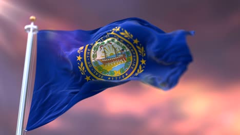 bandera del estado de new hampshire al atardecer, región de los estados unidos - bucle