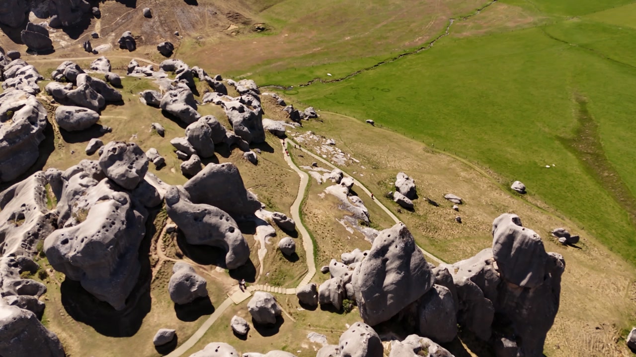 Top view of the Kura Tāwhiti Nature conservation, also known as Castle Hill Rocks, is located on the South Island of New Zealand.
