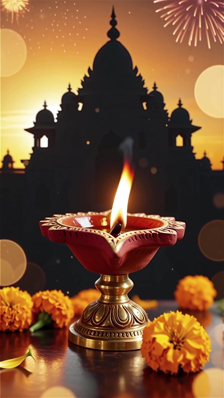 Sfondo del Festival Diwali con lanterne e decorazioni tradizionali Diyas.