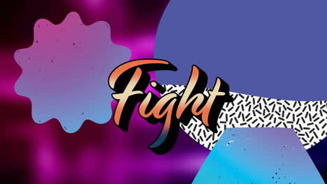 animation of fight text over shapes on purple background