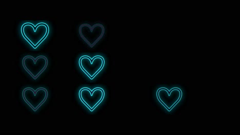 neon blue love hearts pattern in night