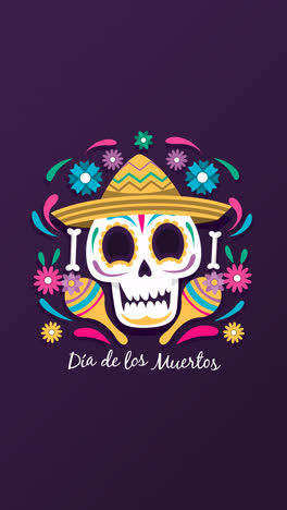 Una-Animación-De-Un-Fondo-De-Calavera-Decorada-Con-Cara-Sonriente-De-Muerte-De-Los-Muertos