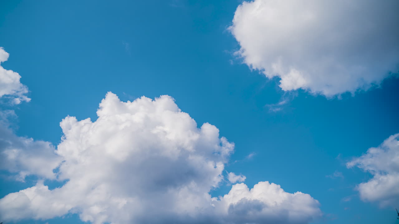 White clouds in the blue sky. Spring timelapse. The formation and movement of cumulus clouds in the air
