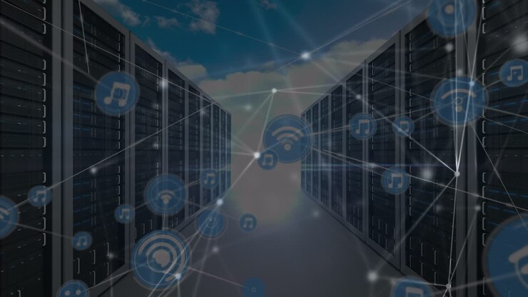 Animation of network of connections over server room