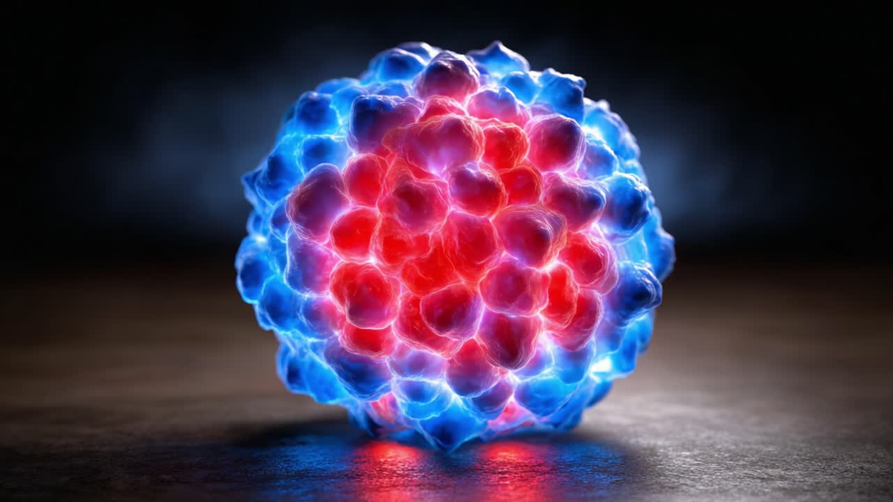 A Stunning Visualization of an Atom, Showcasing the Intricate Dance of Subatomic Particles in a Vibrant Red and Blue Electromagnetic Field Surrounding It