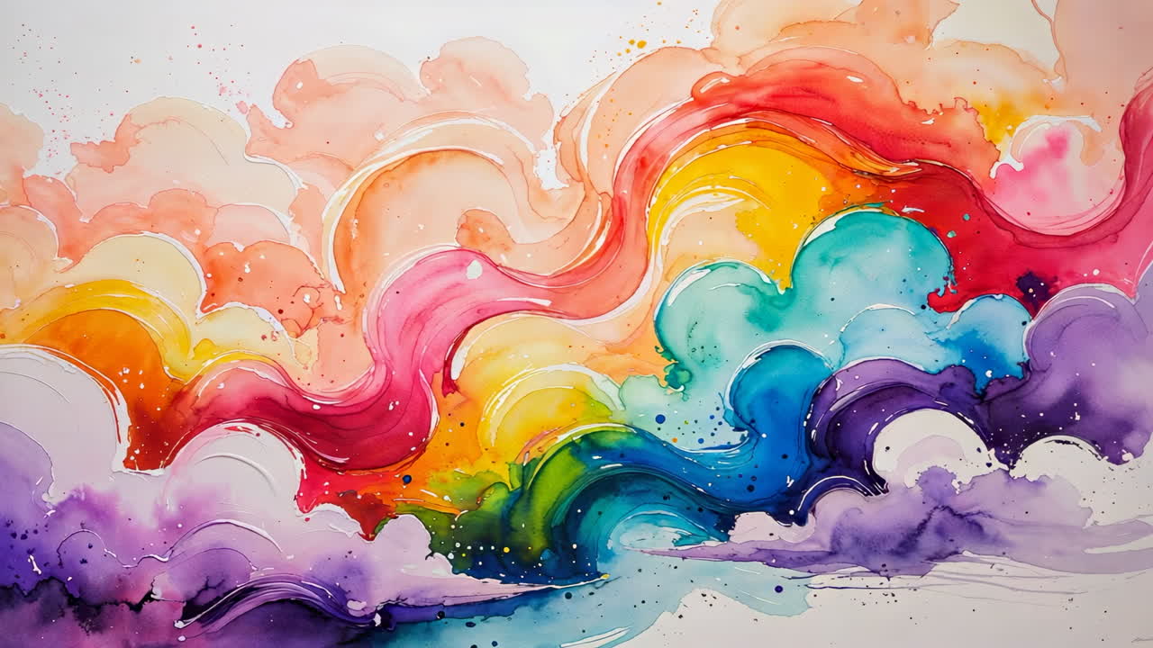 Onde acquerello astratte vibranti nei colori dell'arcobaleno