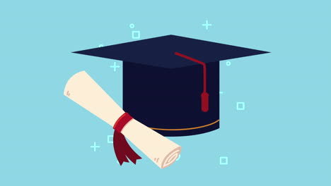 graduation animation with diploma and hat