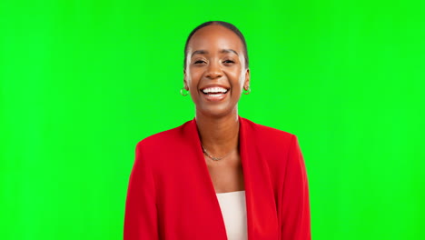Happy,-green-screen-and-face-of-a-black-woman