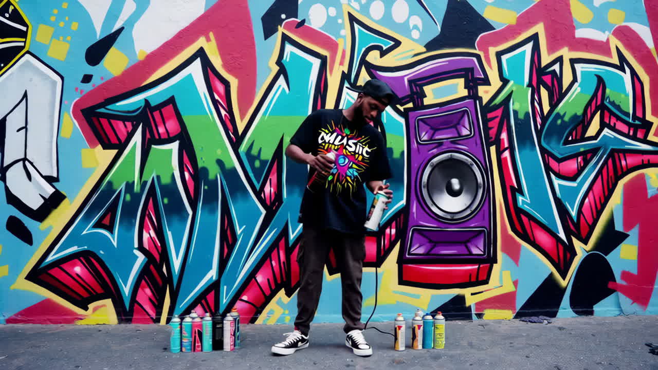 Graffiti Artist Painting a Mural