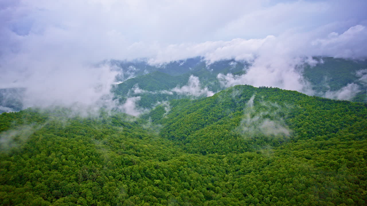 A haunting look at fog-filled Smoky Mountains from the sky