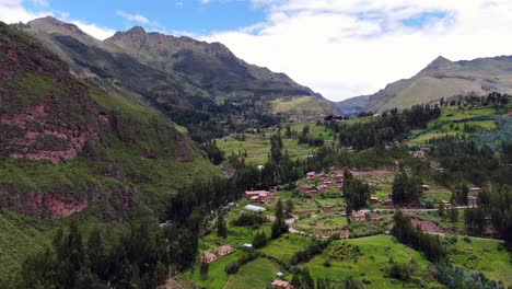 sacred valley of the incas, valley in the andes of peru - aerial drone shot