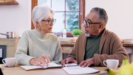 old couple with bills, calculator