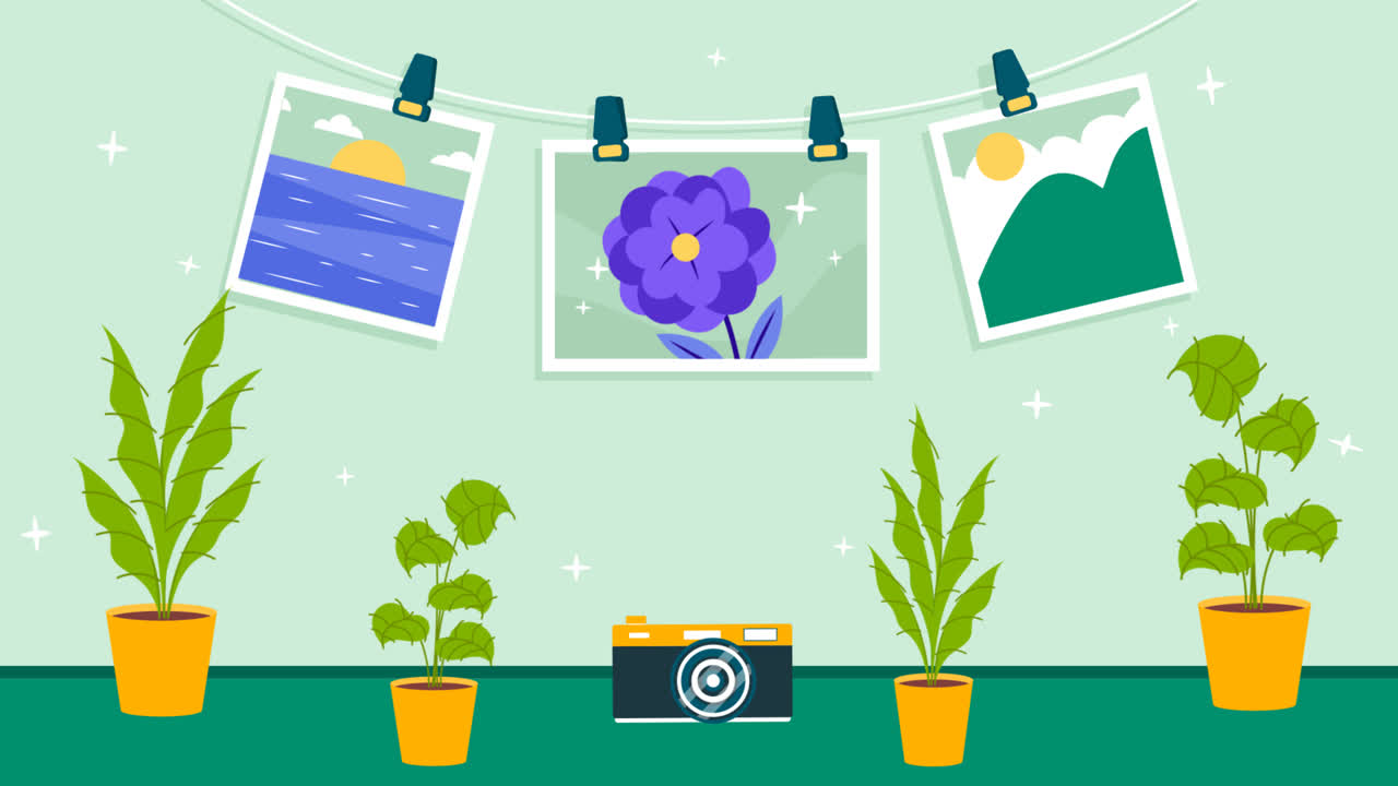 세계 사진의 날 축하를 위한 평면 일러스트레이션의 모션 그래픽