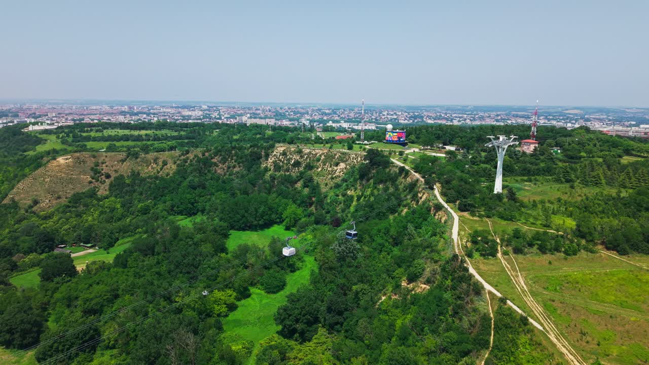 Drone flying over Pech David Hill in Toulouse France, View on cable car