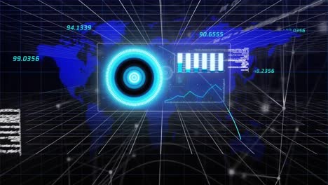 Animation-Von-Umfang,-Statistik-Und-Datenverarbeitung-über-Der-Weltkarte