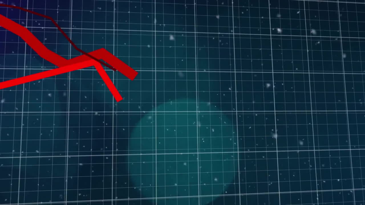 Animation of red lines and financial data processing over grid