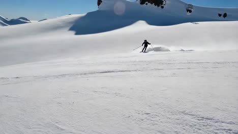 skiing in snowy mountains